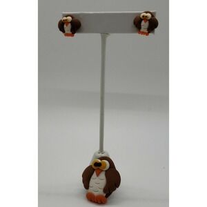 Handmade clay Autumn OWL bird brooch pin & earrings set